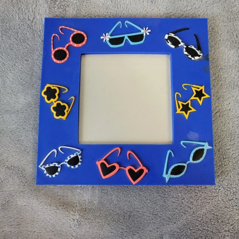 Blue Patterned 3D Photo Frame 3.5x3.5 Square Picture Frame Summer Decor S74E